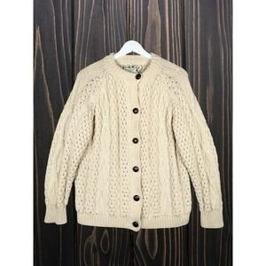 VTG Donegal Handcraft Knit Fisherman Cable Knit Cardigan Sweater - 38 Women's L
